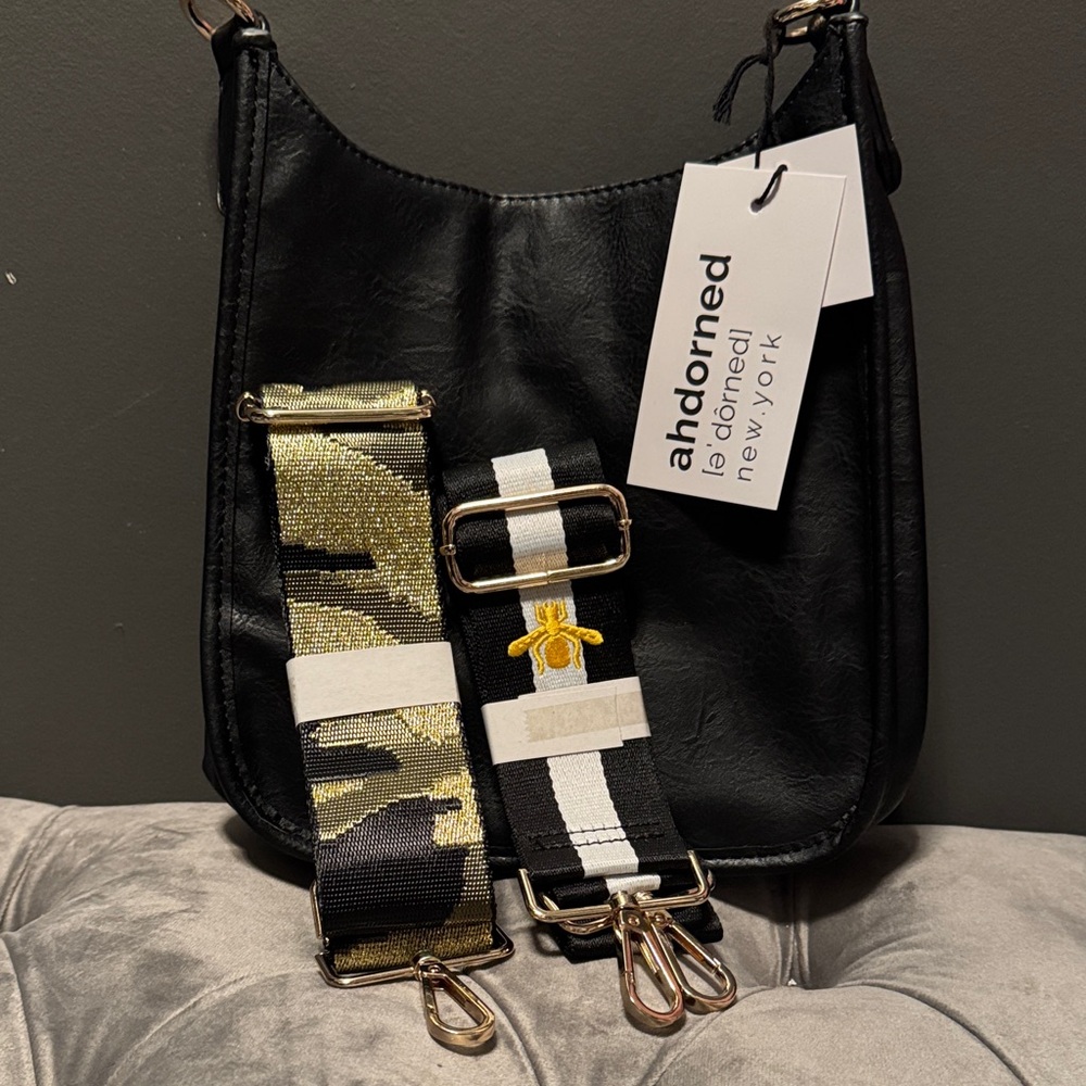 Ahdorned Black Crossbody Bag with TWO Stylish Straps